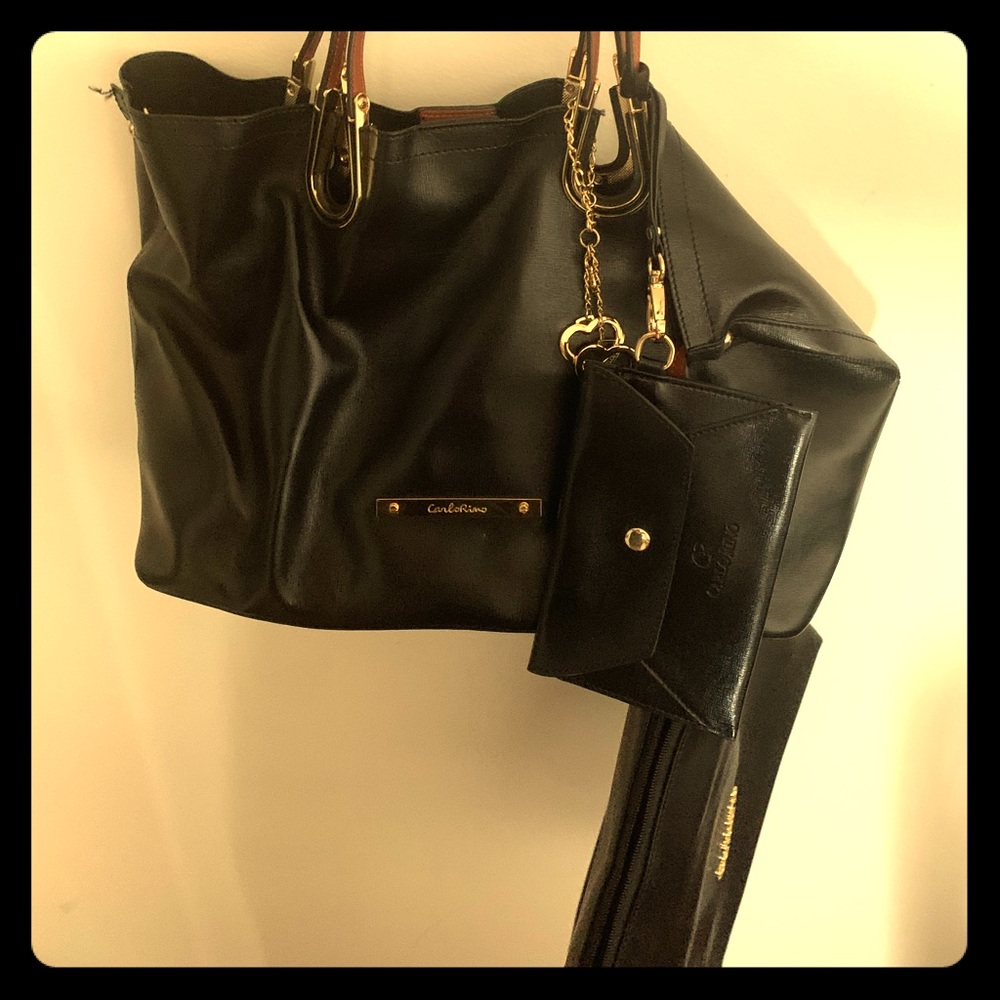 Black 3 piece Shoulder Bag, clutch and wristlet